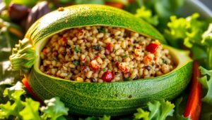 Abobrinha recheada com quinoa