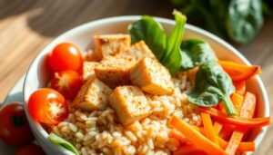 Bowl de arroz integral com tofu