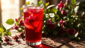 Chá gelado de hibisco com gengibre