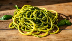Espaguete de abobrinha ao molho pesto