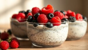 Pudim de chia com frutas vermelhas