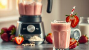 Shake de proteína com morango