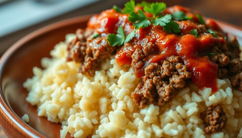 arroz de couve-flor com carne moída magra
