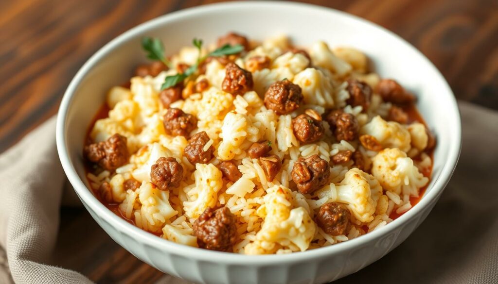 arroz de couve-flor com carne moída magra