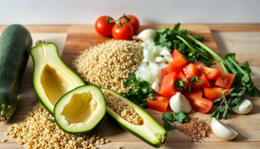 ingredientes para Abobrinha recheada com quinoa