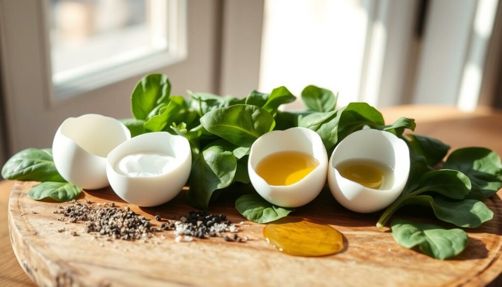 ingredientes para omelete de claras com espinafre