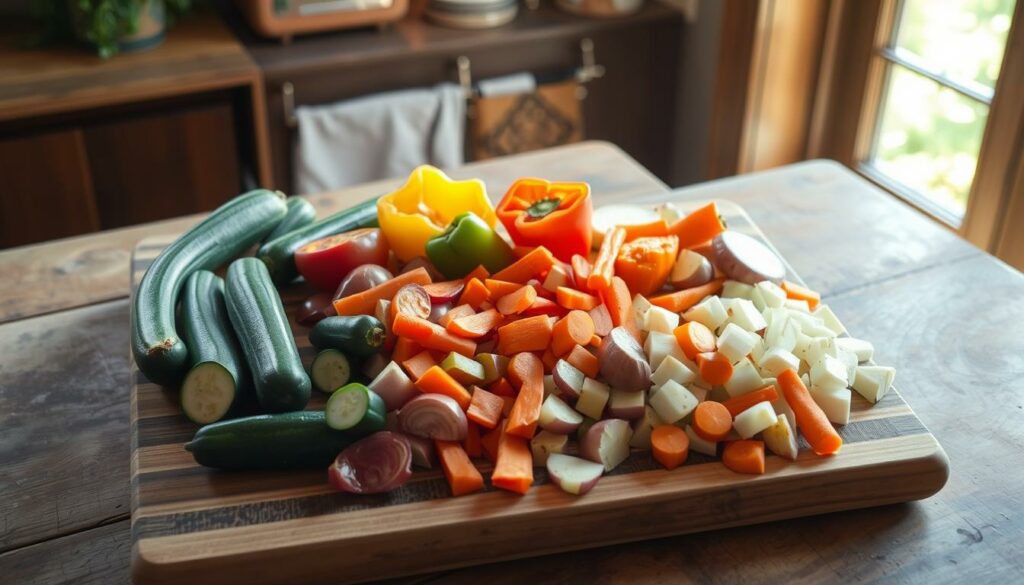 preparo de legumes para assar